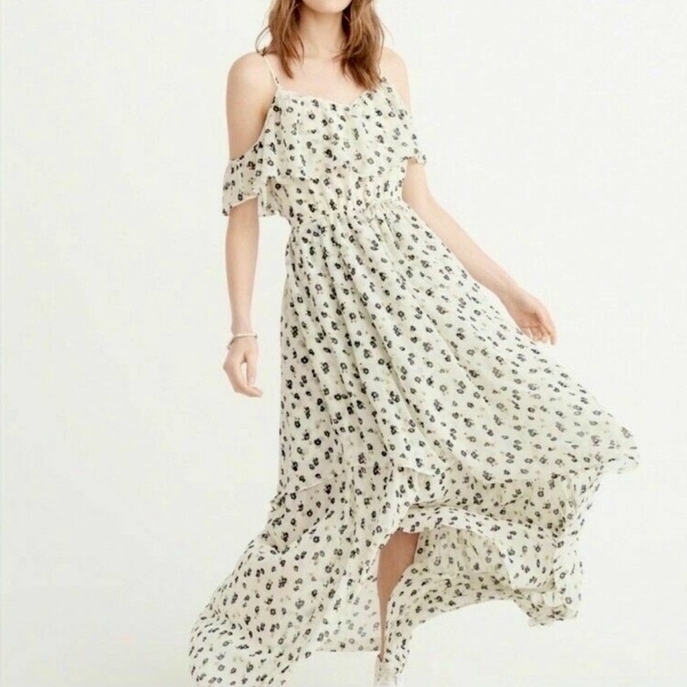 Abercrombie Floral Chiffon Cold Shoulder Maxi Dress